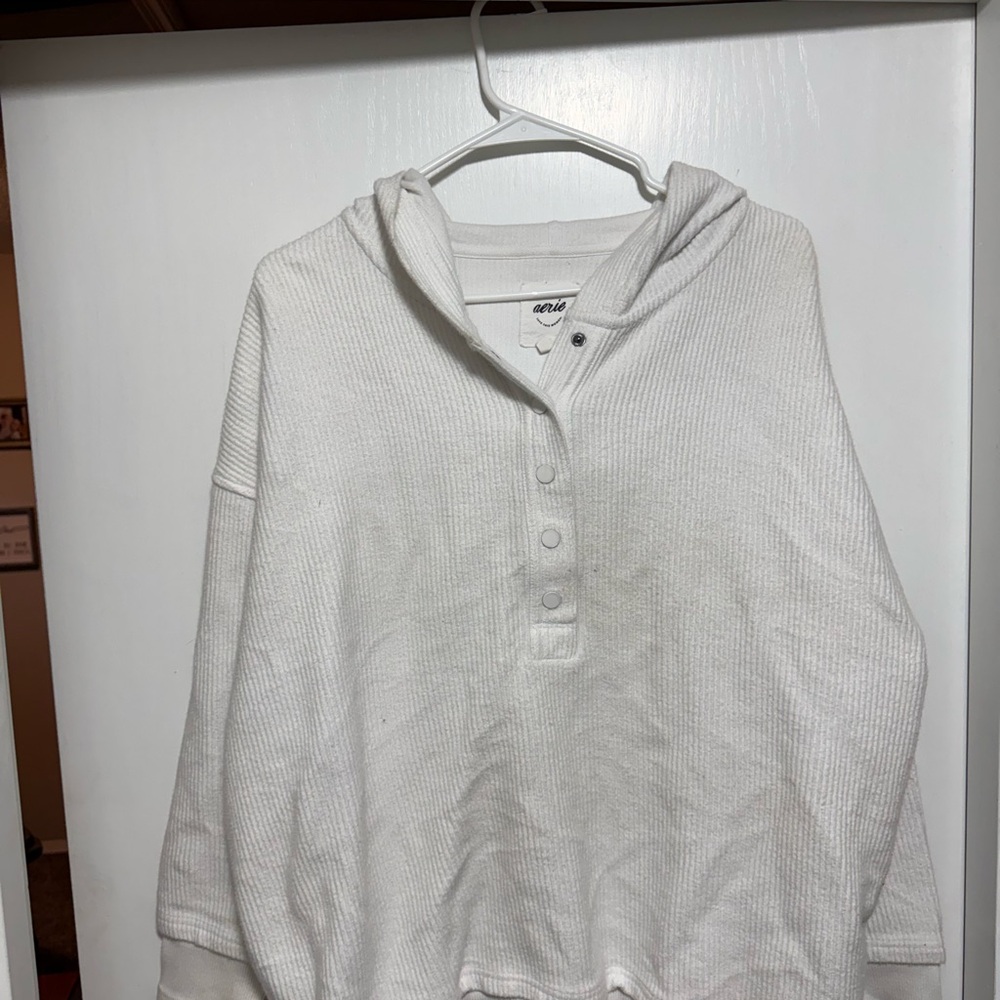 Aerie White Textured Hoodie